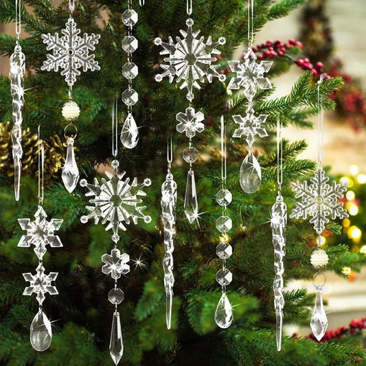 10Pcs Sparkling Snowflake Christmas Tree Hanging Pendant Decor Home Room Decoration Xmas Navidad DIY New Year Gift Wedding Decor