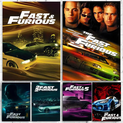Movie Fast & Furious Poster Self-adhesive Art Waterproof Paper Sticker Coffee House Bar Room Wall Decor