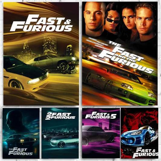 Movie Fast & Furious Poster Self-adhesive Art Waterproof Paper Sticker Coffee House Bar Room Wall Decor