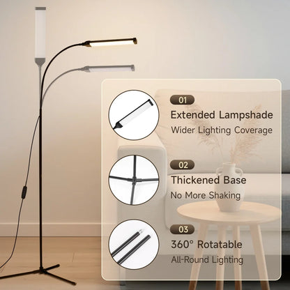 Modern Dimmable LED Floor Lamp 7W Tall Reading Light Standing Lamp for Living Room Bedroom Office