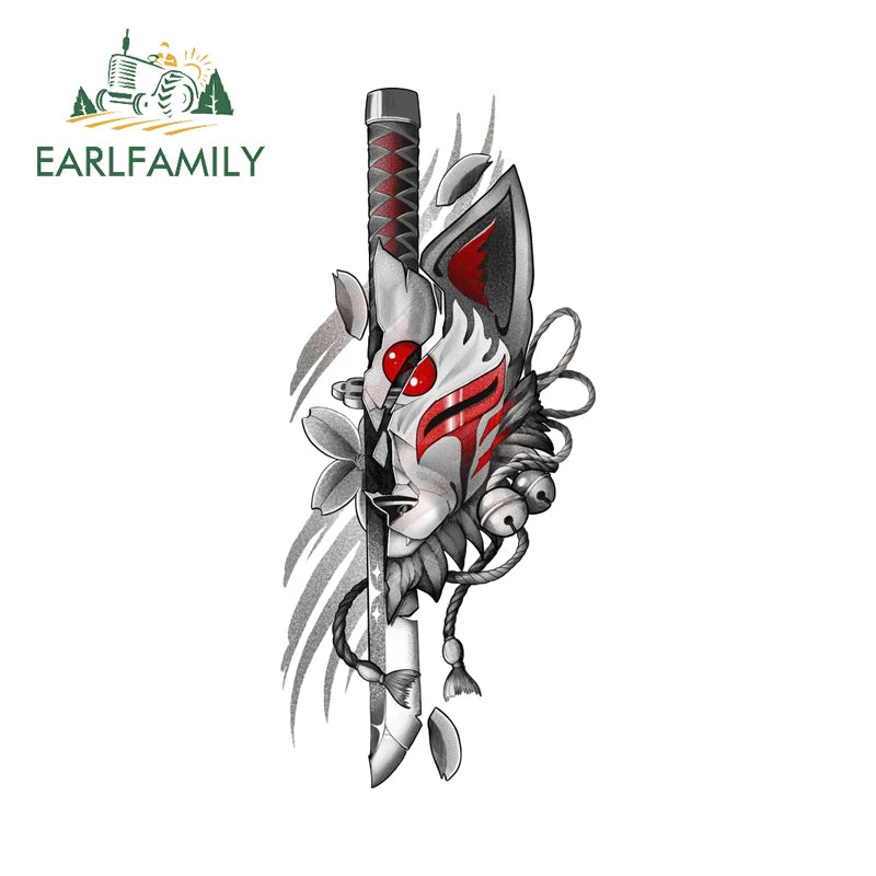 EARLFAMILY Samurai Theme Katana Design Car Stickers Cool Cartoon Picture Decal Amusing Motorcycle Car Body Occlusion Scratch