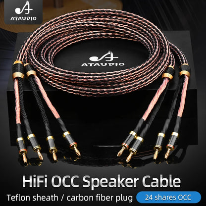 One Pair HiFi OCC Main Speaker Cable High-end Anti-noise Carbon Fiber Banana and Y Plug Speaker Audio Cable