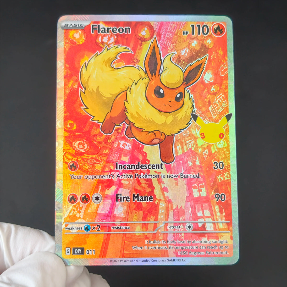 PKM 30th Anniversary Cards Eevee Series Sylveon Glaceon Umbreon Espeon Flareon Colorful Holo Foil Card DIY TCG Advanced Card
