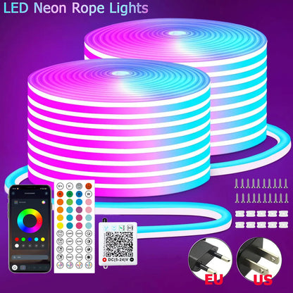 Neon Rope Light 24V 5M 10M 15M 20M 30M Rgb Bluetooth Neon Led Strip Light Outdoor Waterproof Multicolor Neon Flexible Diode Tape