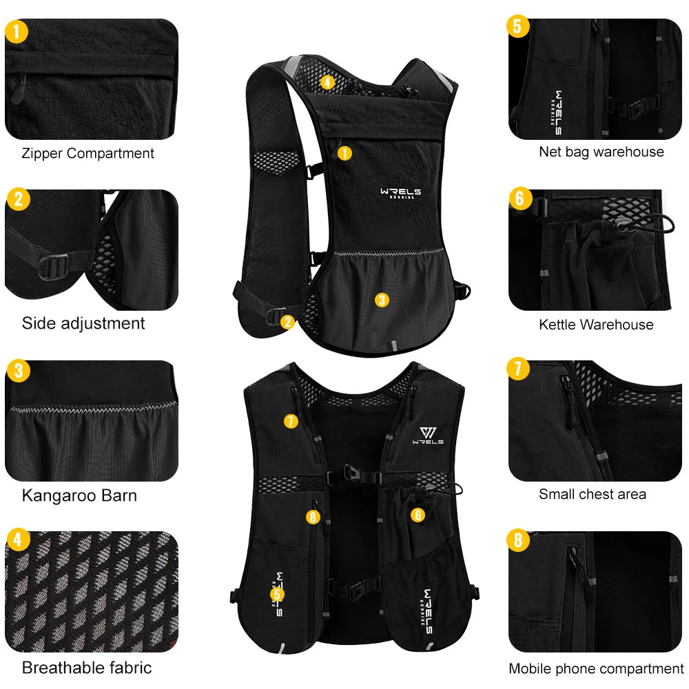 WRELS Running Vest Lightweight Hydration Vest with Water Bladder Hydration Backpack for Marathon Trail Cycling Hiking Jogging