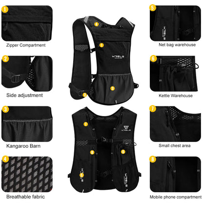WRELS Running Vest Lightweight Hydration Vest with Water Bladder Hydration Backpack for Marathon Trail Cycling Hiking Jogging