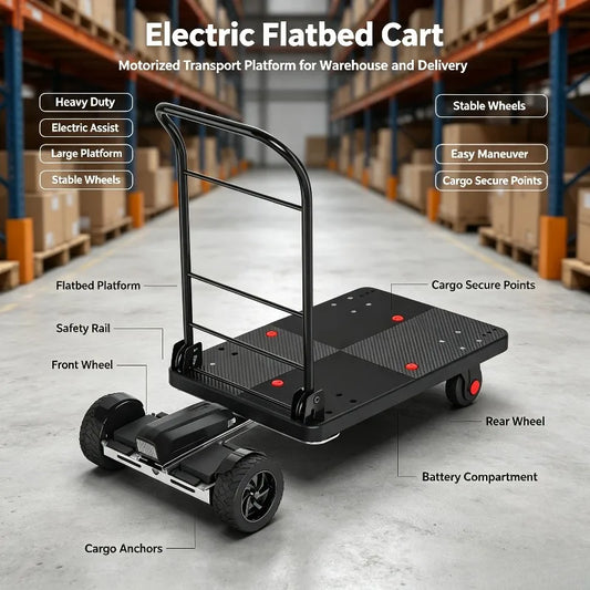 Electric Flatbed Hand Truck Compact Powered Trolley For Grocery Shopping Courier Delivery Warehouse Cargo Handling Work