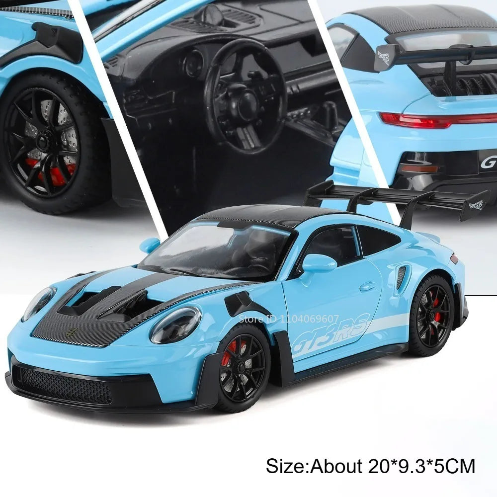 1:24 Scale Supra A80 911 GT3RS Supercar Model Toy Alloy Diecast Shock Absorption Doors Opened Sound Light Collection Sports Cars