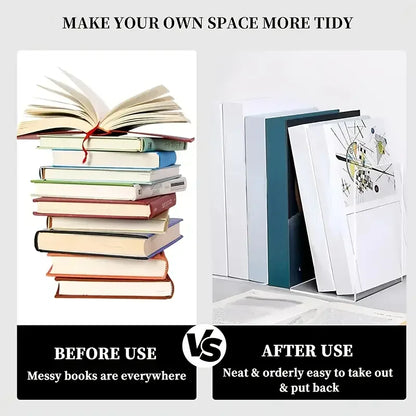 8 Pieces Bookends,Clear Bookends for Shelves,Heavy Duty Book Ends andDesktop Organizer,Book Stopper for Books/Movies/CD