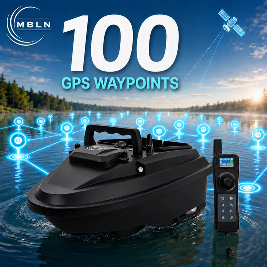 MBLN Brand,GPS MINI RC Bait Boat,Smart Fishing Bait Boat with 1.5KG Hopper, Auto Return, 100 Waypoints,Cruise Control