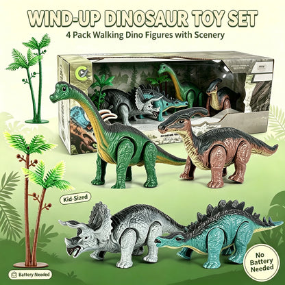 Wind-Up Automatic Walking Mechanical Dinosaur Toy Set,Realistic Dino Figures Educational Playset,Birthday Christmas Gift for Kid