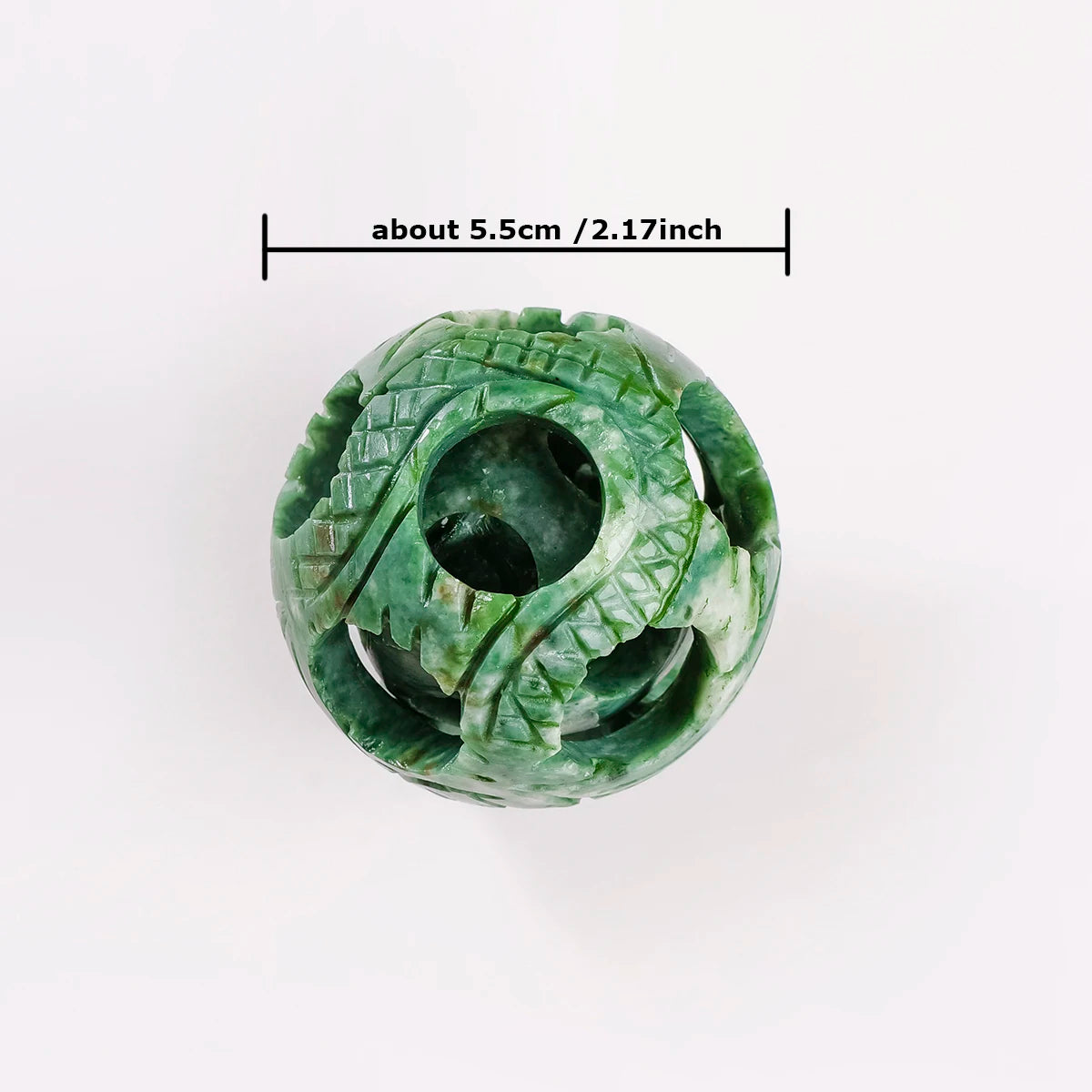 1pc Hand-Carved Lushan Jade Hollow Ball Reiki Energy Crystal Figurine St. Patrick's Theme for Home Decor Healing