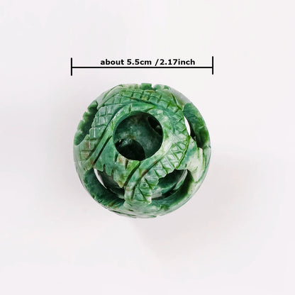 1pc Hand-Carved Lushan Jade Hollow Ball Reiki Energy Crystal Figurine St. Patrick's Theme for Home Decor Healing