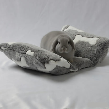 Rabbit Bed - Thick and Soft Concave-Shaped Rabbit Bed, Pillow-Style Soft Cushion, with Recliner-Style Pillow, Suitable for Indoor Rabbits in Cages, Gift for Sleeping, Gray Star Pattern