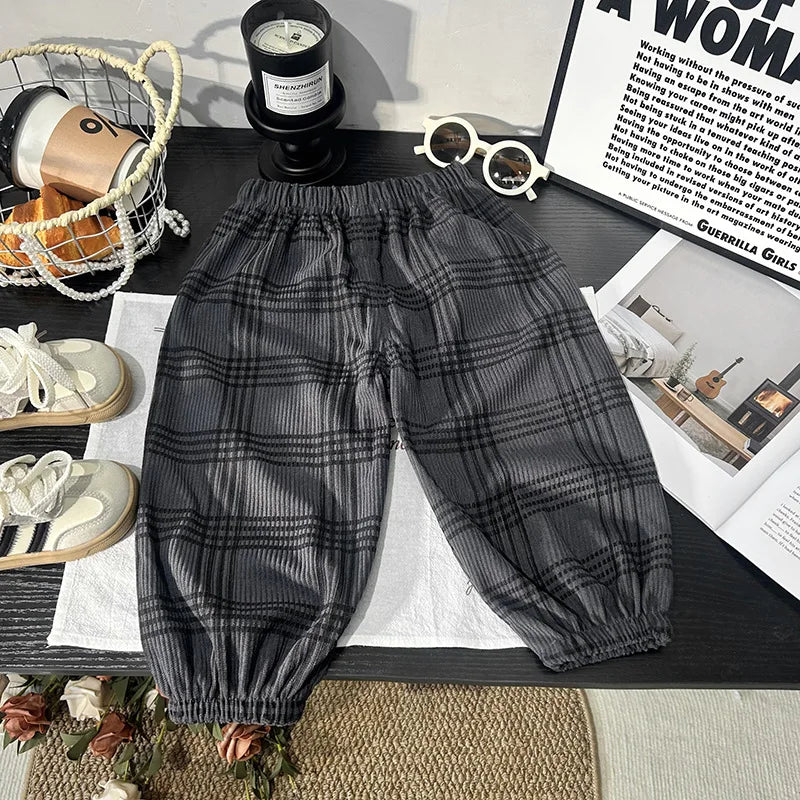 Autumn Children Girl Harem Pant Plaid Toddler Kid Boys Trousers Loose Elastic Waist Casual Little Boys Pant