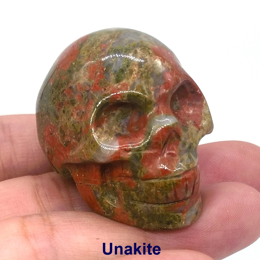 Wholesale 1.5" Natural Stones Crystal Skull Statue Amethyst Quartz Tiger Eye Carved Ore Mineral Crystals Figurine Home Decor