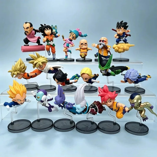 Dragon Ball Z Flying Figures Complete Set With Support Stands Q Version Anime Statue Model Desktop Collectible Ornament Toy Gift