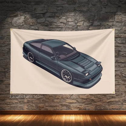 JDM Modified Racing Car Flagge Polyester Digital Printing Cars Banner For Decoration