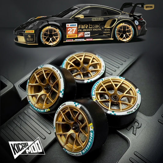 Kicarmod 1/64 Center Lock Racing Model Car Resin Dynamic Bearing Wheels with Rubber Tires Brake Disc Diameter 10.8mm for MINI GT