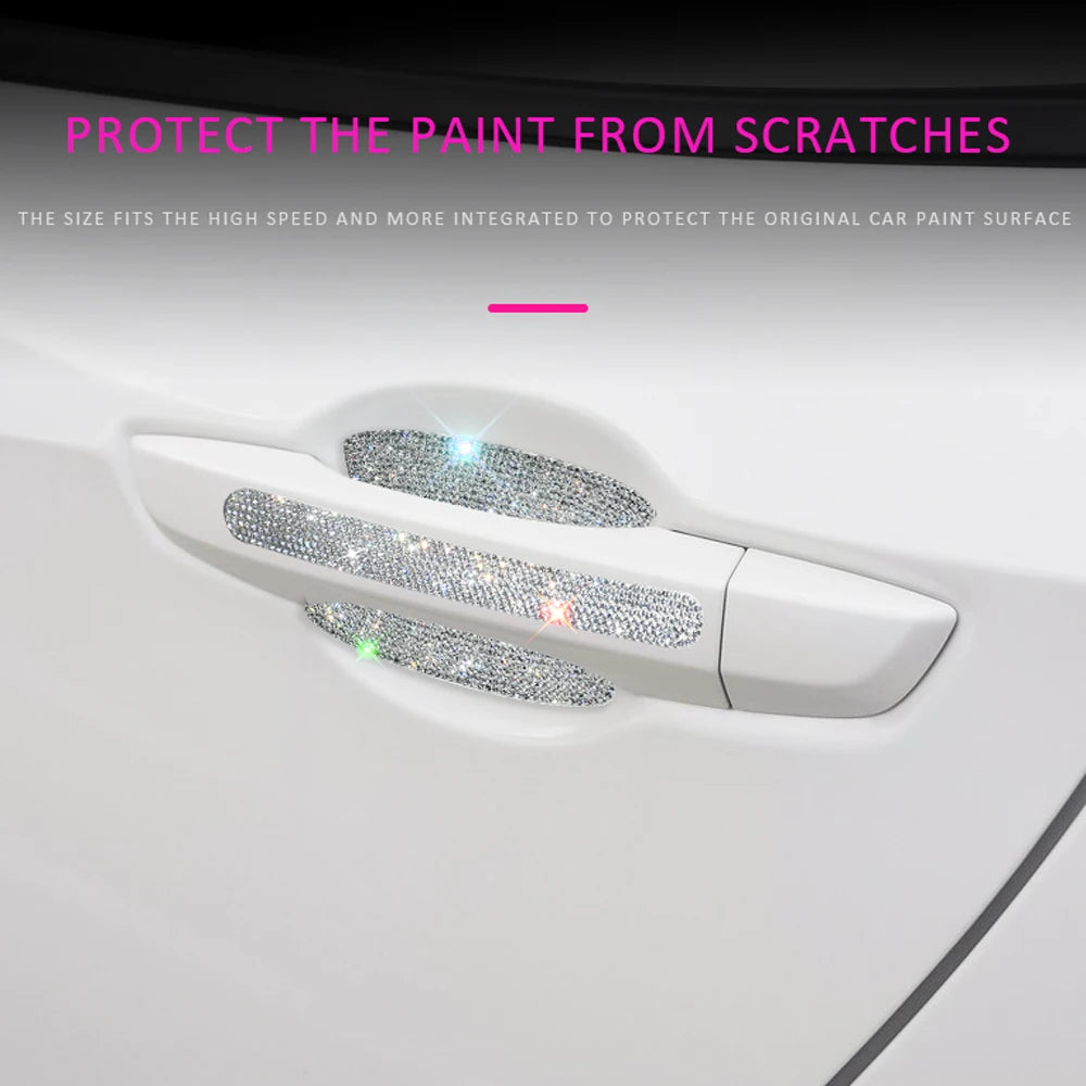 8PCS Universal Car Door Handle Sticker Decal Warning Diamond Auto Strip Driving Safety Bling Car Accessories for Girls Wholesale