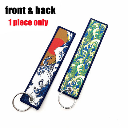 JDM Modification Culture Keychain Hokkaido waves Keyring Strip Cloth Car Motorcycle Key Chain Holder Backpack Pendant Accessory