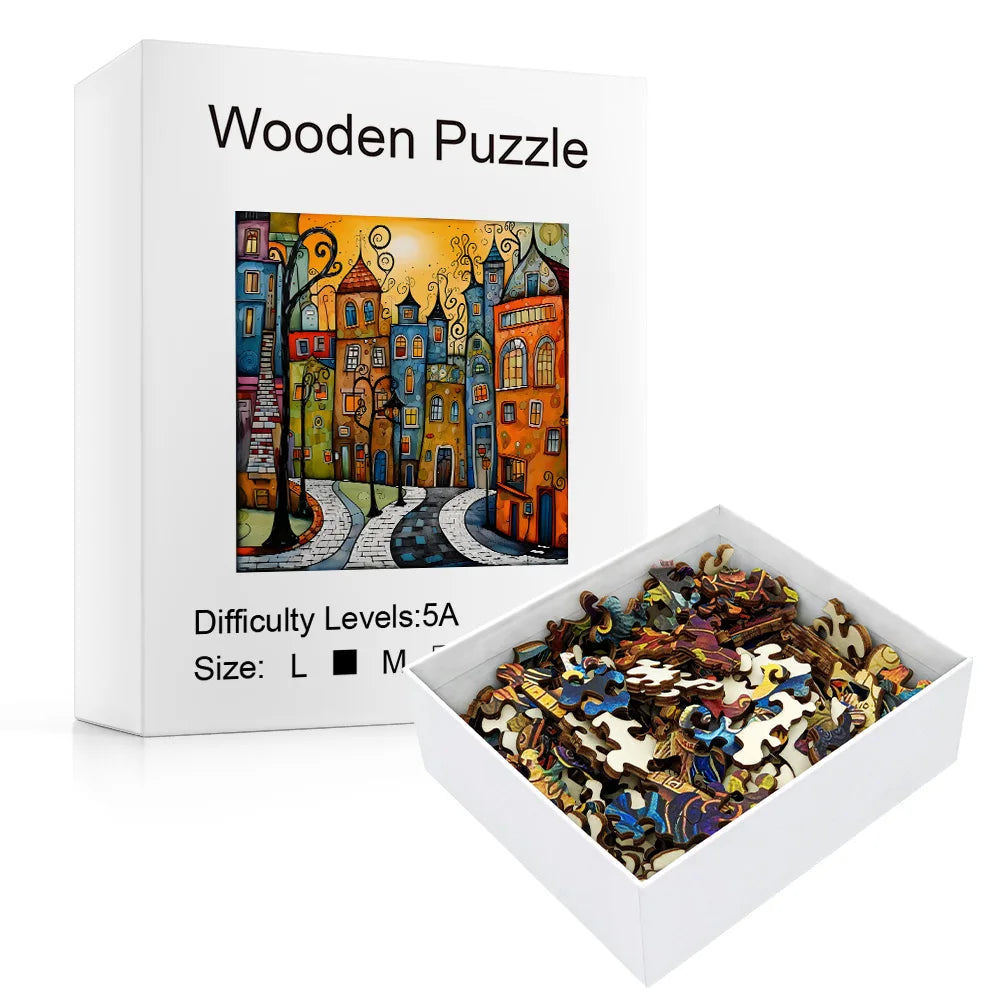Unique Cartoon City Wooden Puzzle - Creative Irregular Shape Christmas, Birthday, and Holiday Perfect Gift  Suitable for Friends