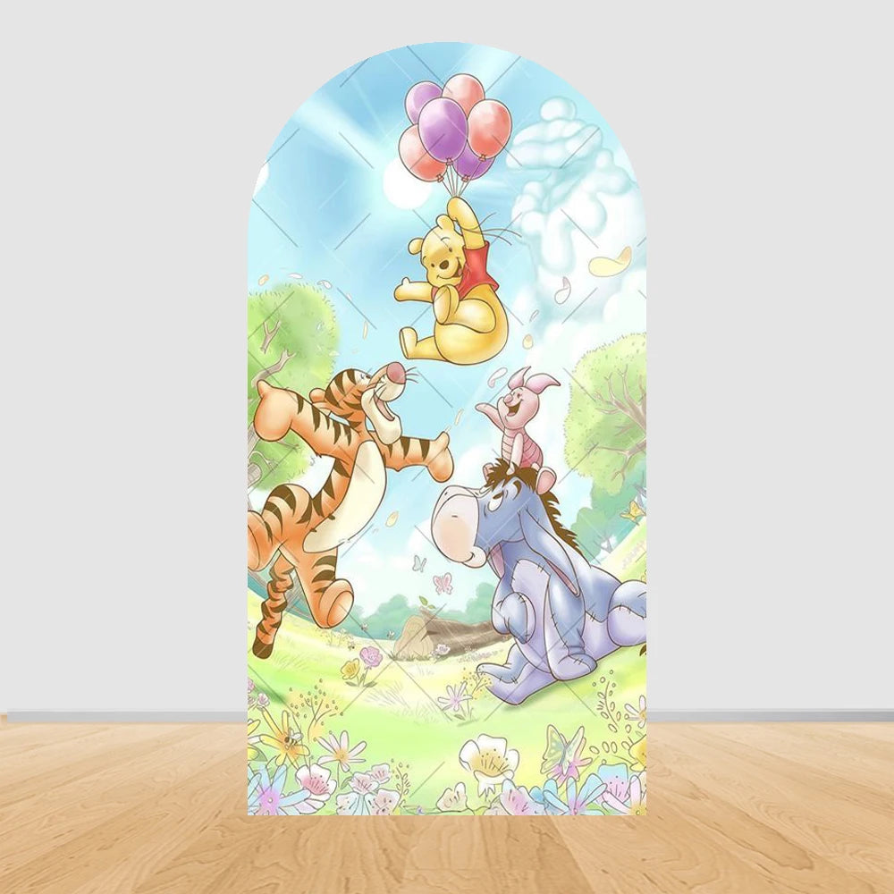 Winnie The Pooh Arch Backdrop Cover Elastic Fabric Newborn Baby Birthday Party Supplies Birthday Party Photo Studio Decoration