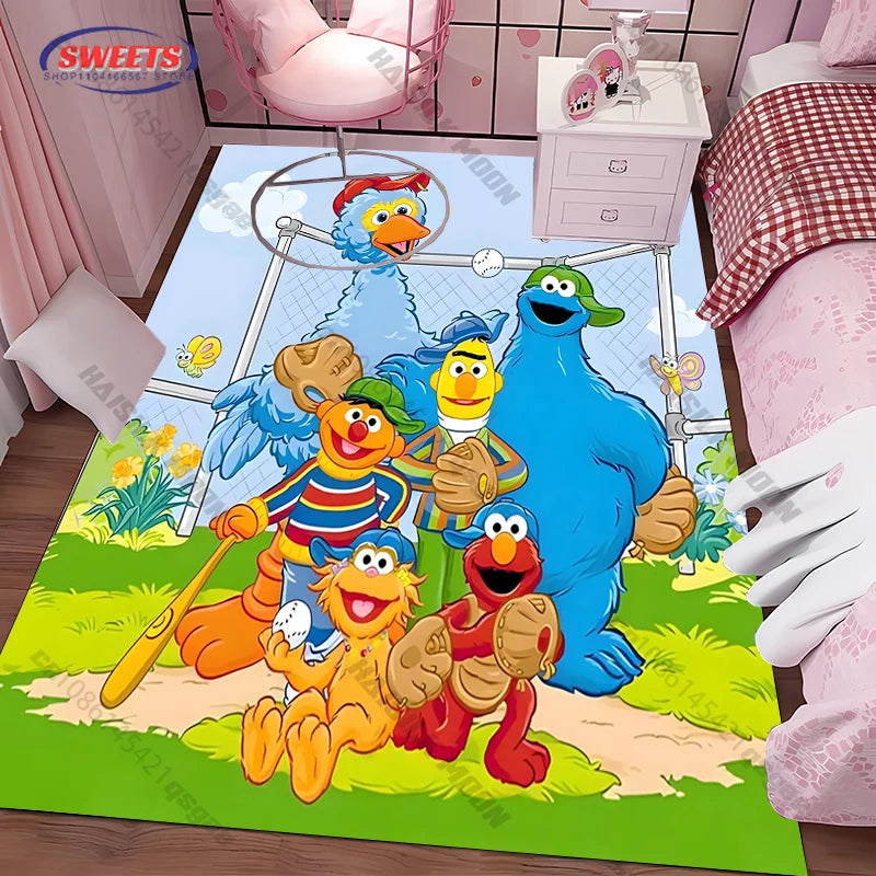15 Sizes S-Sesame S-Street Theme Carpet Rug for Living Rooms Bedroom Entrance Door Decor Mat, Kids' Play Non-slip Mat Great Gift