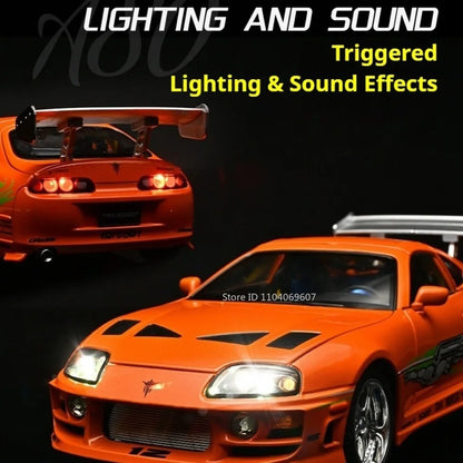 1:24 Scale Supra A80 911 GT3RS Supercar Model Toy Alloy Diecast Shock Absorption Doors Opened Sound Light Collection Sports Cars