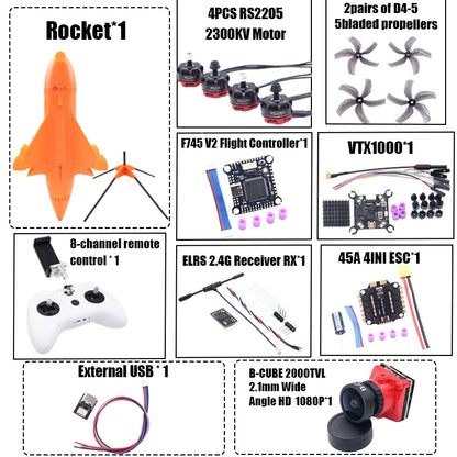 B-CUBE Rocket 5inch FPV Drone Frame Kit Carbon Fiber Racing Drone Quadcopter Freestyle INAV Beatflight F722 Ardupilot Flight
