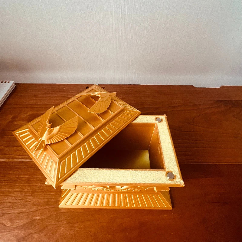 Large Capacity Magnetic Gold Sarcophagus Trading Card Storage Box 3D Printed Resin Yu-Gi-Oh Desktop Decor Anime Collectible Gift