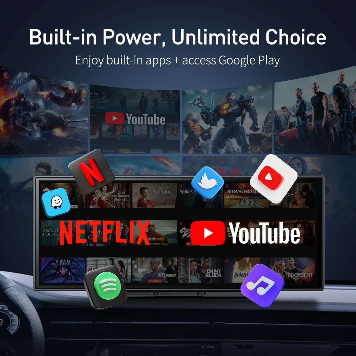 Imagebon 11.4" Android 14 Dashcam 8 Core In-Cell Screen with Wireless CarPlay & Android Auto Youtube Netflix Google Play Car DVR