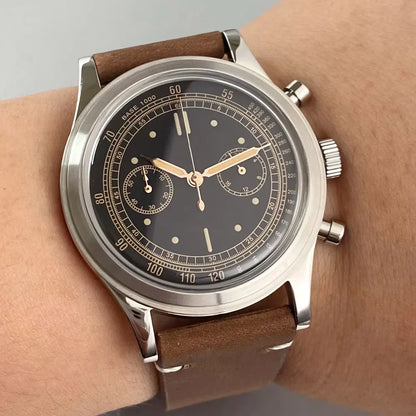 Rose Gold 38mm Tandorio Retro Men Watch Sport Watches Miyota OS20 Movement Chronograph Quartz Clock Black White Arched Glass