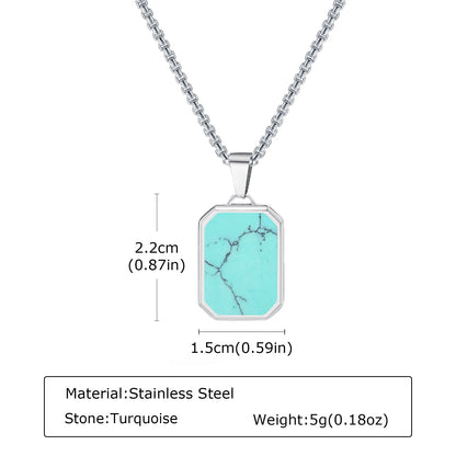 Trendy Pendant Necklaces for Men,Square Natural Stone Stainless Steel Necklaces,Hip Hop Healing Jewelry Gifts for Husband Dad