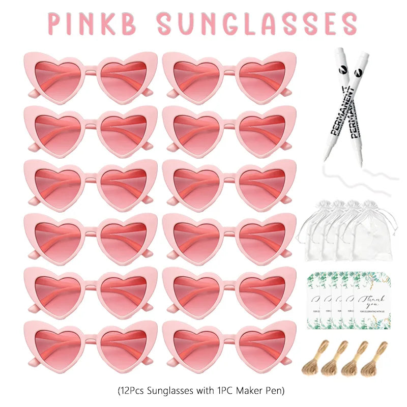 12-100Pcs Wedding Sunglasses for Guests Heart Shaped Sunglasses Bachelorette Party Glasses Bridal Shower Party Favors Photo Prop