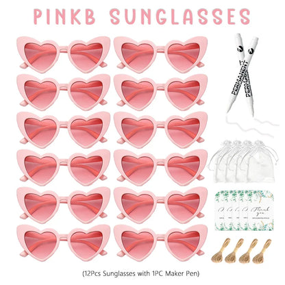 12-100Pcs Wedding Sunglasses for Guests Heart Shaped Sunglasses Bachelorette Party Glasses Bridal Shower Party Favors Photo Prop