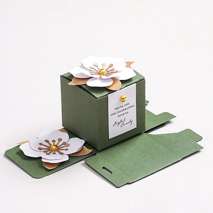 10pcs Forest Style Green Wedding Candy Box Square Three-dimensional Flower Box Packaging Gift Box Wedding Favors for Guests