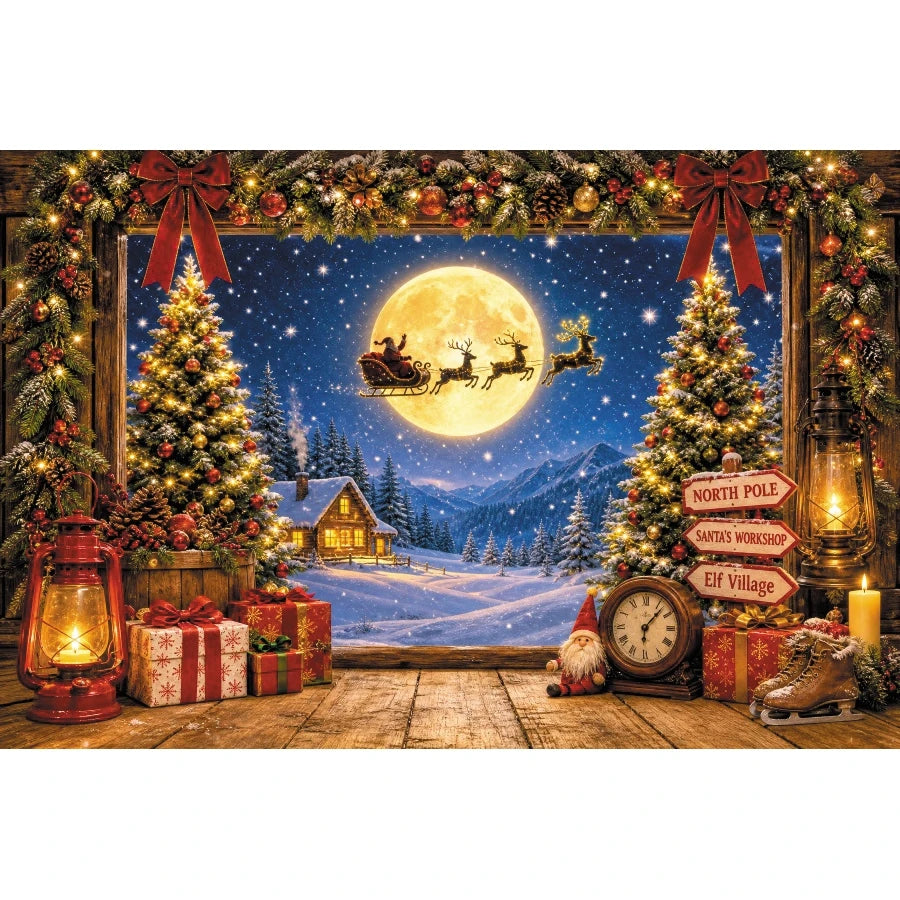 Winter Christmas Red Screen Snowman Christmas Tree Theme Banner Backdrop, Christmas Party, Home Decoration Photography Backdrop