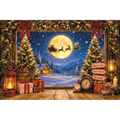 Winter Christmas Red Screen Snowman Christmas Tree Theme Banner Backdrop, Christmas Party, Home Decoration Photography Backdrop