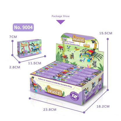 12-in-1 City Creativity Jungle Animals Zoo Insect Spider Dragonfly Ladybug Bee Model Building Blocks Bricks Collectible Toys