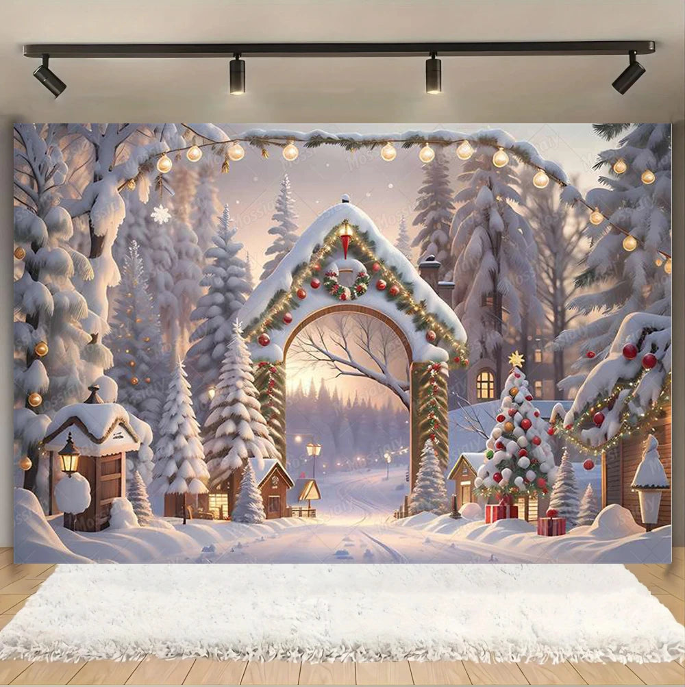 Christmas Glitter Photography Backdrop Street Xmas Gifts Pine Tree Family Portrait Festival Party Studio Photo Background Banner