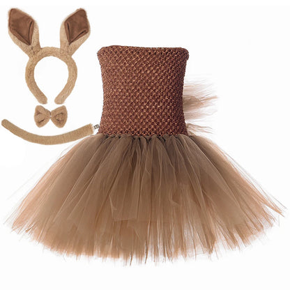 Girls Brown Mane Horse Tutu Dress Costume Kids Farm Animals Pony Dress Up Clothes Toddler Girl Halloween Birthday Party Dresses