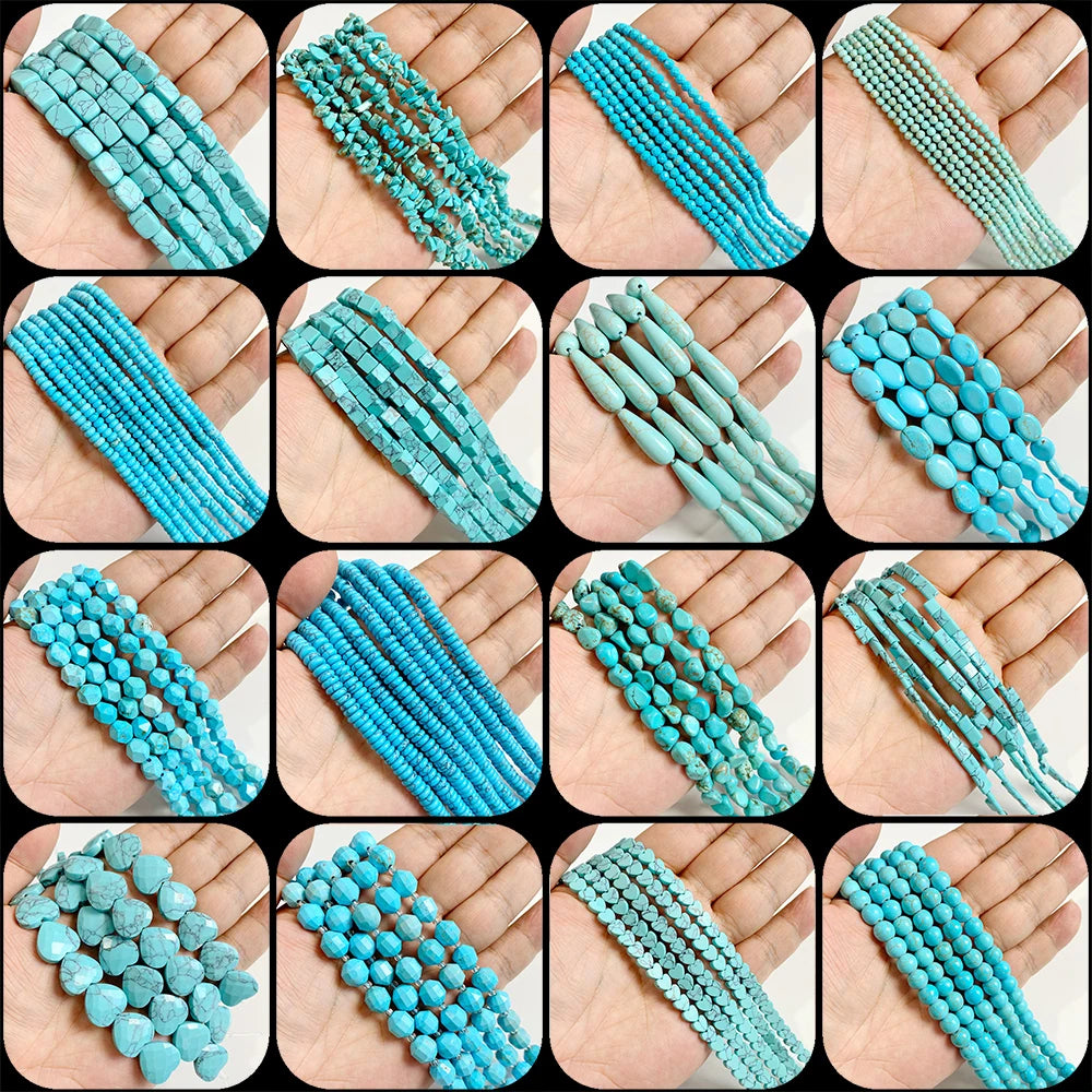 Blue Turquoise Stone Bead Irregular Round Oval Square Heart Loose Spacer DIY Beads Fit Jewelry Making Bracelet Necklace Handmade
