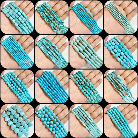 Blue Turquoise Stone Bead Irregular Round Oval Square Heart Loose Spacer DIY Beads Fit Jewelry Making Bracelet Necklace Handmade