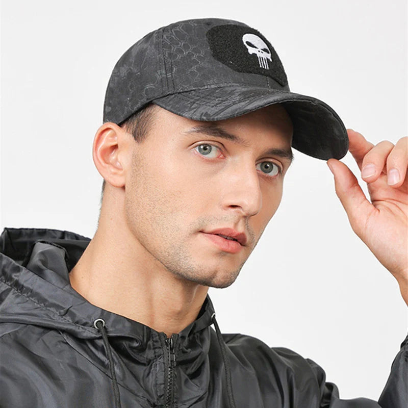 Outdoor Camouflage Adjustable Cap Summer Mesh Breathable Tactical Skull Embroidery Hat Fishing Hunting Snapback Baseball Caps