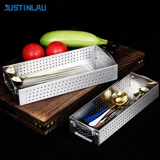 JUSTINLAU Stainless Steel Cutlery Box Chopstick Holder Kitchen Tableware Drainer Home Chopsticks Spoon Knife Fork Storage Box