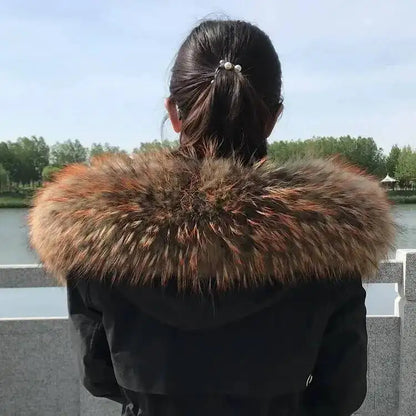 Raccoon Fur Collars For Jacket Women's Real Fur Collar Warm Natural Fur Hoodie Decor Winter Parkas Coat Jacket Furry Hood Trims