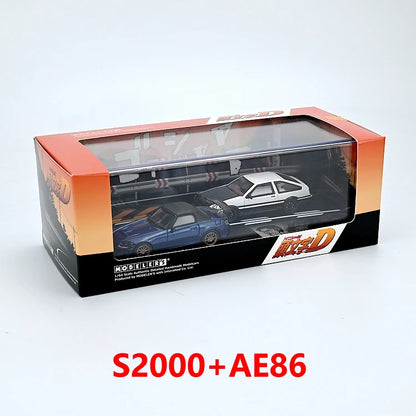 Anime 1:64 first text D AE86 RX7 NSX with scene set Alloy die-cast simulation car model,adult decoration,boy toy,children's gift
