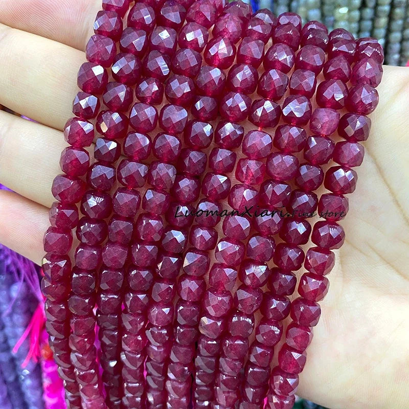 Natural Stone 7-8MM Faceted Square Lapis Lazuli Loose Cube Spacer Beads for Jewelry Making Diy Earrings Bracelets Accessories