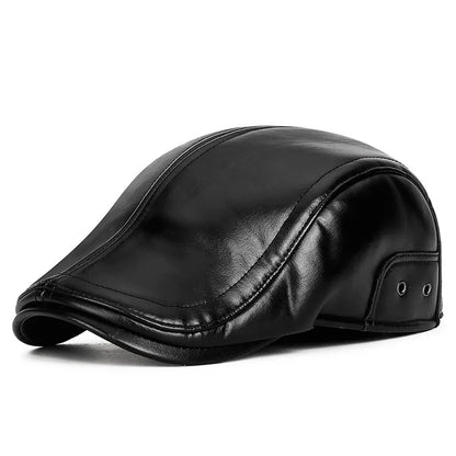 Winter Cold-Proof & Warm PU Forward Cap, Outdoor Fleece-Lined Windproof Men's Ear-Flap Adjustable Duckbill Cap